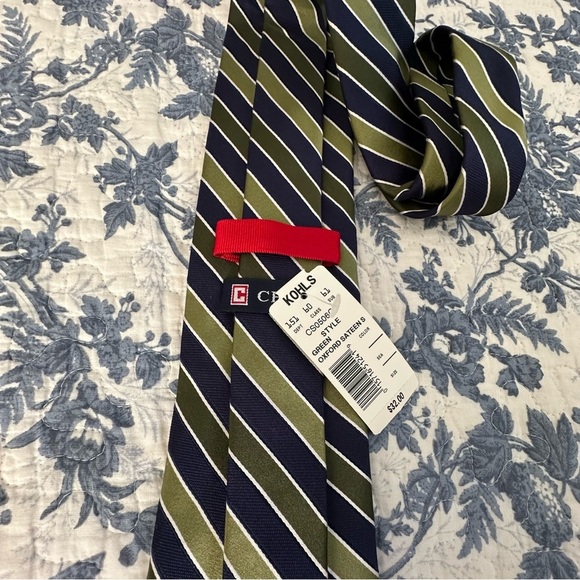 Chaps Ralph Lauren Tie Green & Navy Stripes Preppy Formal 58” x 3.5” - Picture 8 of 11
